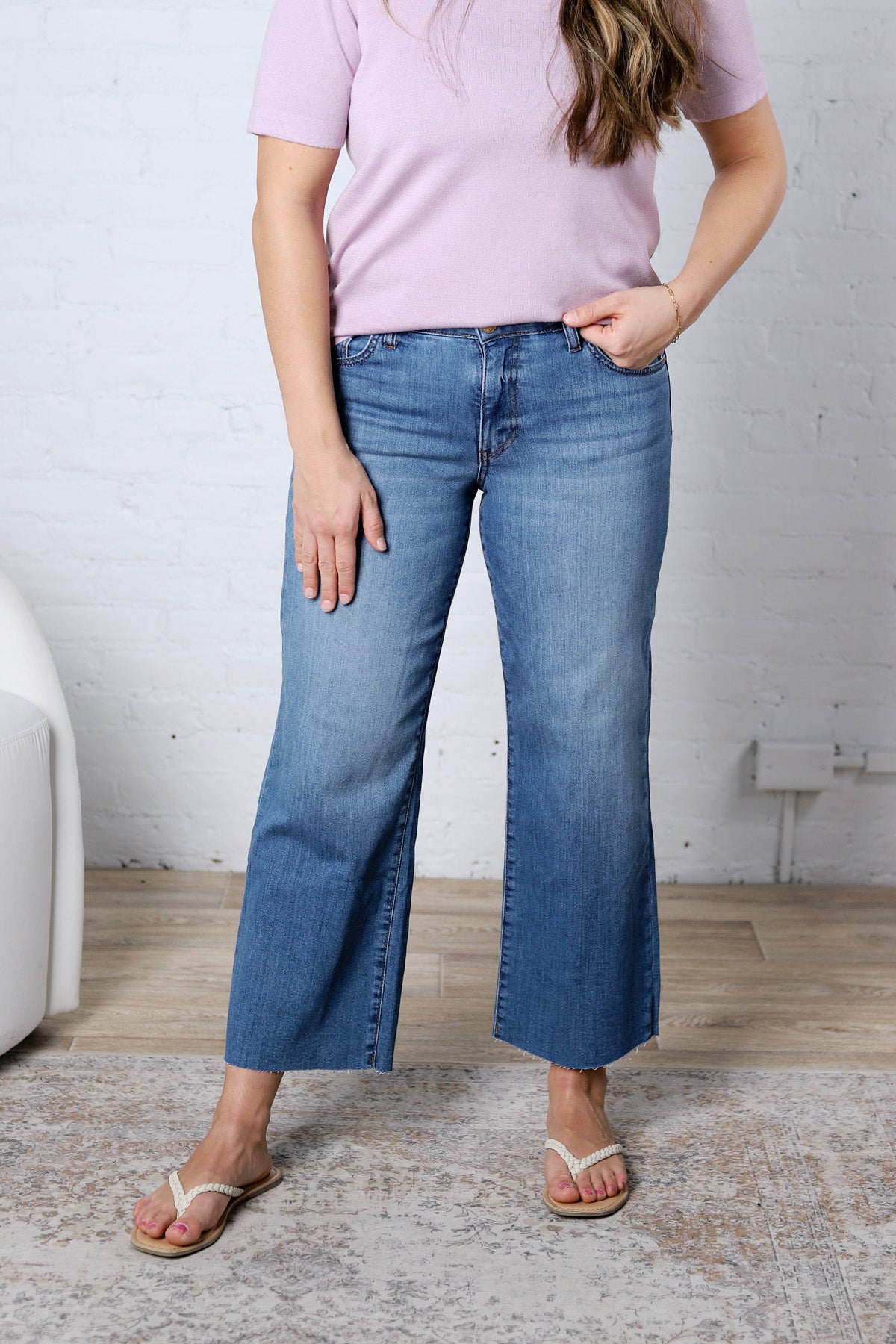 KUT Charlotte High Rise Wide Leg Raw Hem - Soaring Wash