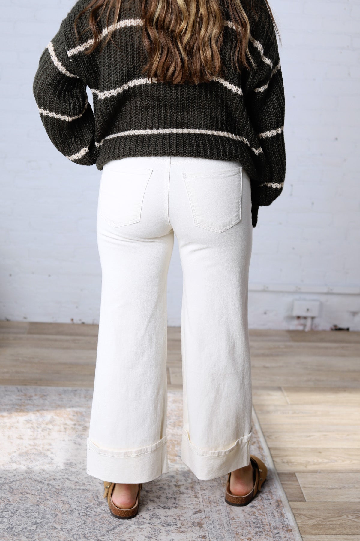 KUT Meg High Rise Wide Leg Roll Up Hem - Candle