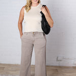 KUT Meg Wide Leg Front Pocket Denim - Coffee Cream