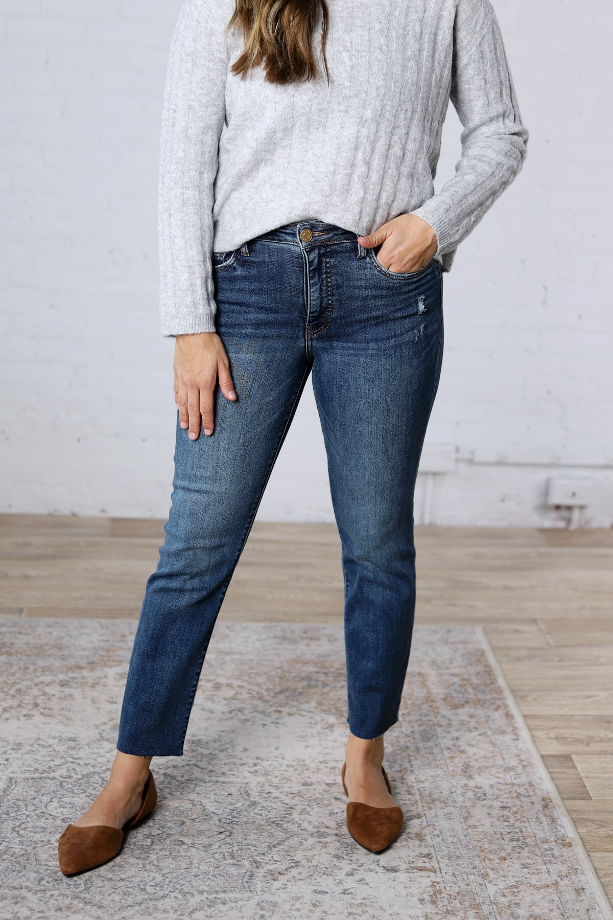 KUT Reese Ankle Straight Raw Hem Denim - Intuition