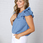 Kaelis Layered Ruffle Linen Blouse
