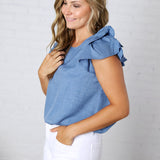 Kaelis Layered Ruffle Linen Blouse