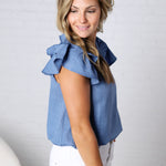 Kaelis Layered Ruffle Linen Blouse
