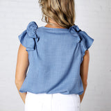 Kaelis Layered Ruffle Linen Blouse