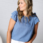 Kaelis Layered Ruffle Linen Blouse