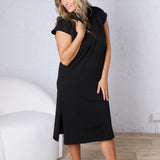 Kai Round Neck Short Sleeve Midi Dress - Black