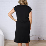 Kai Round Neck Short Sleeve Midi Dress - Black