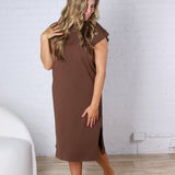 Kai Round Neck Short Sleeve Midi Dress - Brown