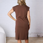 Kai Round Neck Short Sleeve Midi Dress - Brown
