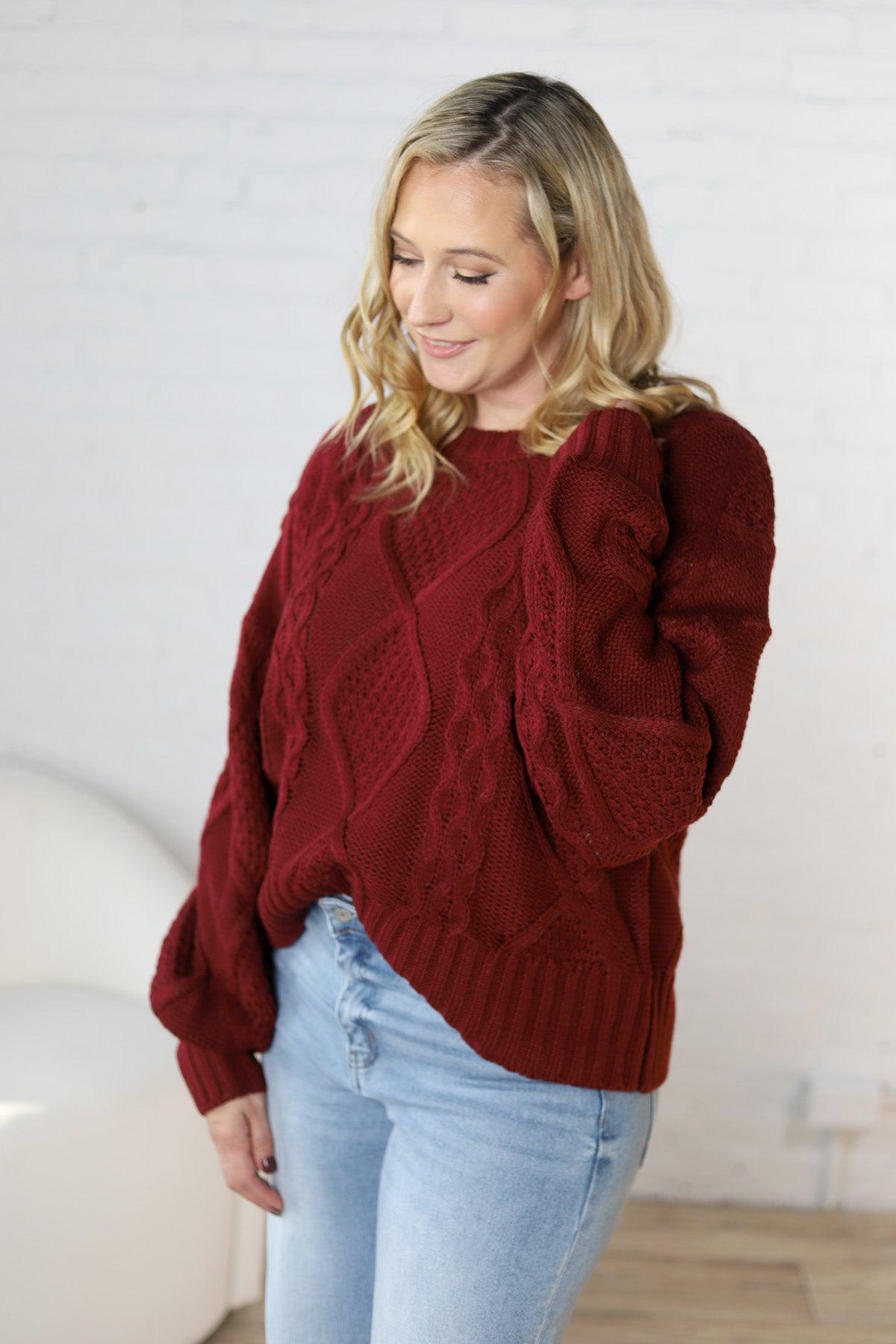 Kaia Cable Knit Sweater - Wine