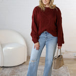 Kaia Cable Knit Sweater - Wine - FINAL SALE