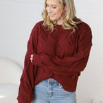 Kaia Cable Knit Sweater - Wine - FINAL SALE