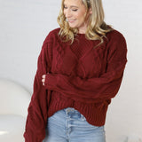 Kaia Cable Knit Sweater - Wine - FINAL SALE