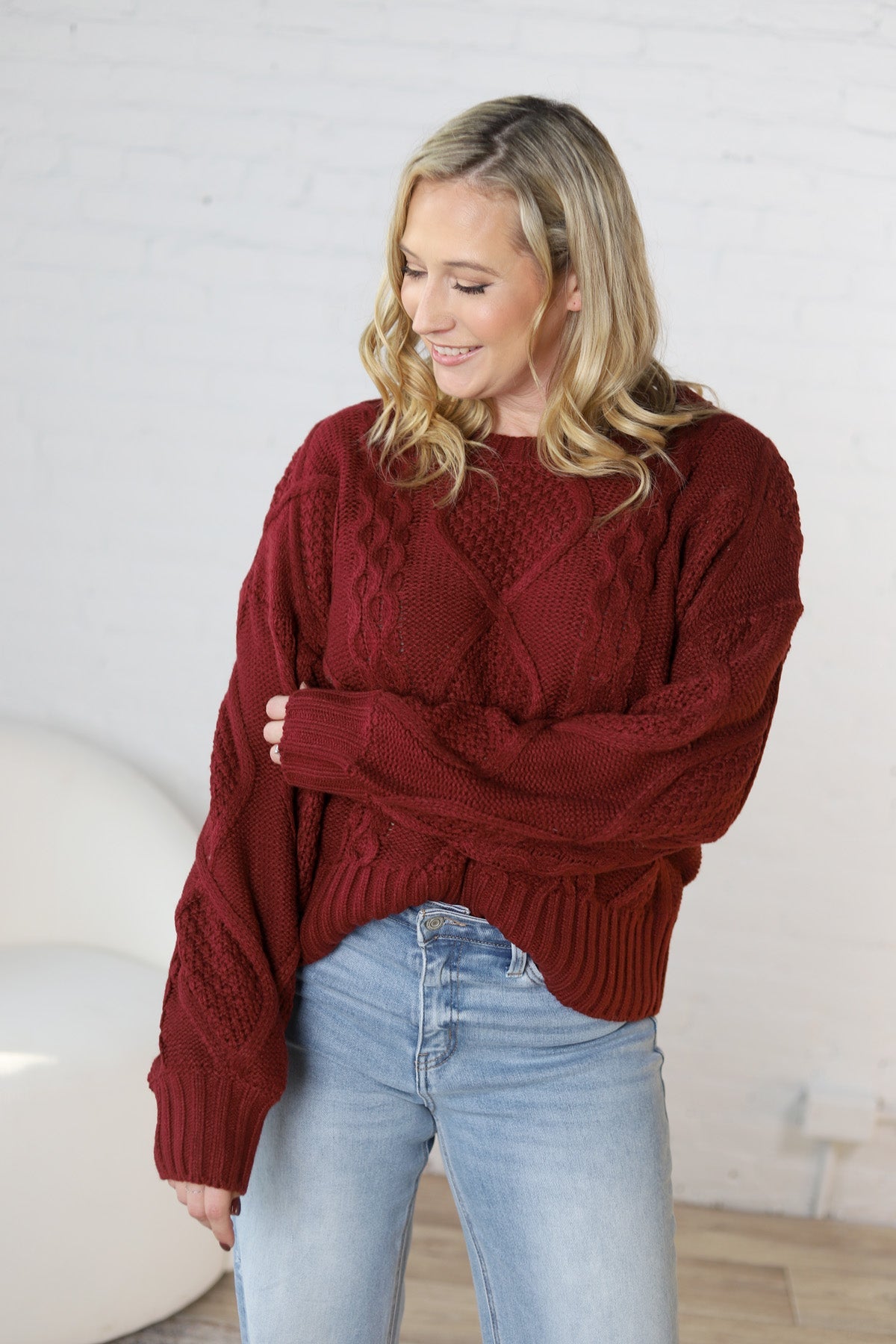 Kaia Cable Knit Sweater - Wine - FINAL SALE