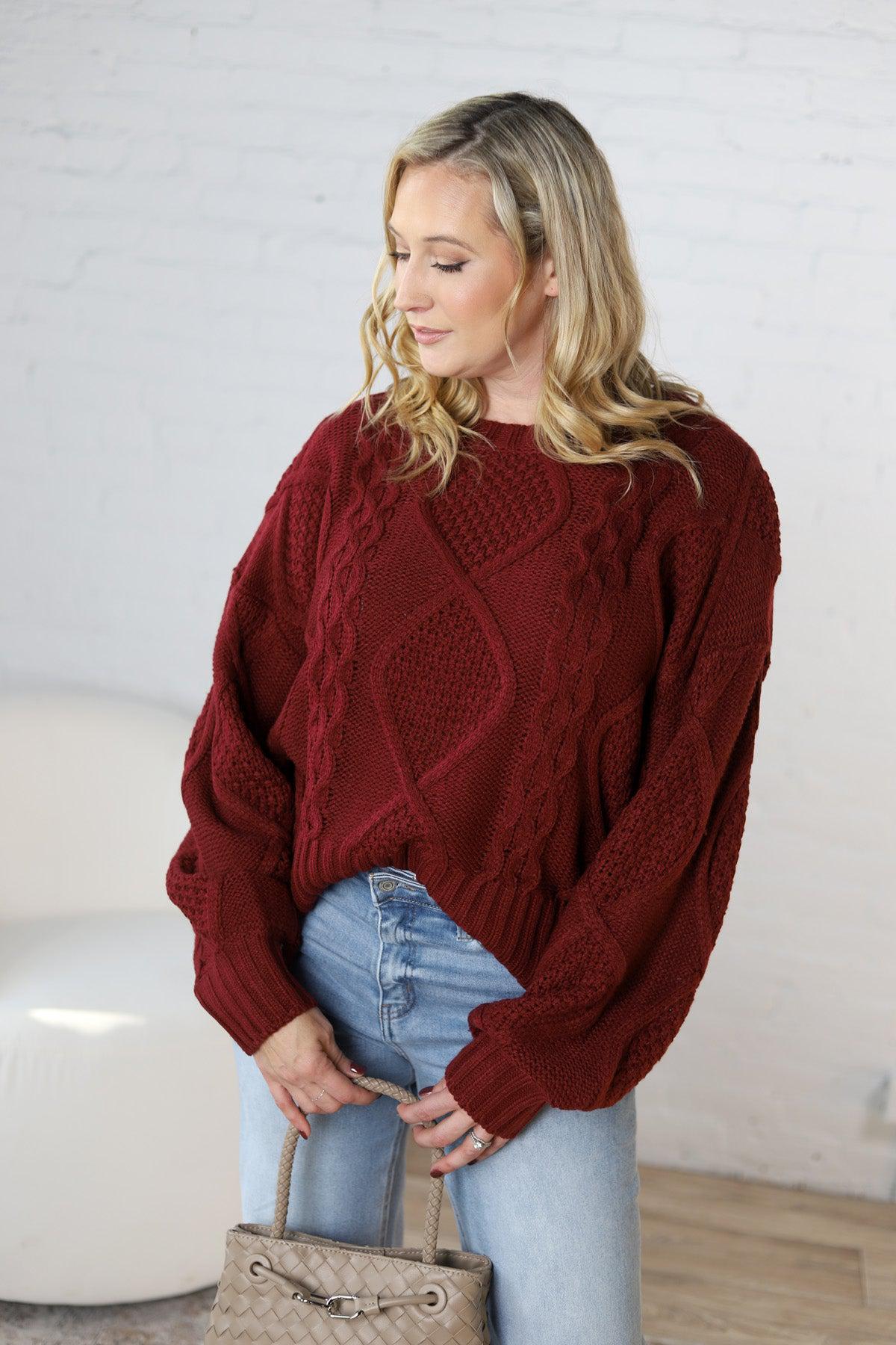 Kaia Cable Knit Sweater - Wine - FINAL SALE