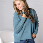 Kaia Oversized Slub Yarn Sweater - Teal