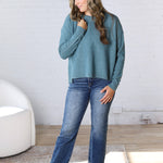 Kaia Oversized Slub Yarn Sweater - Teal