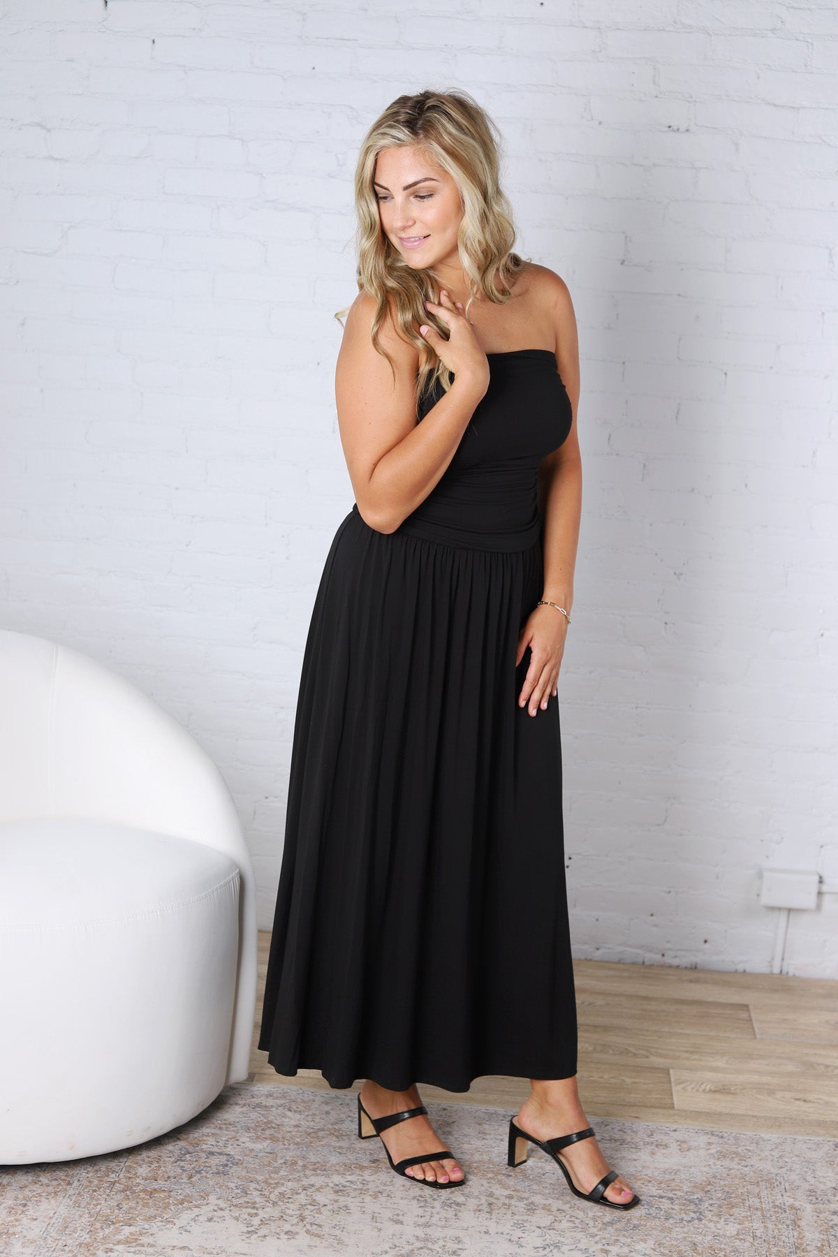 Kaia Strapless Ruched Maxi Dress - Black