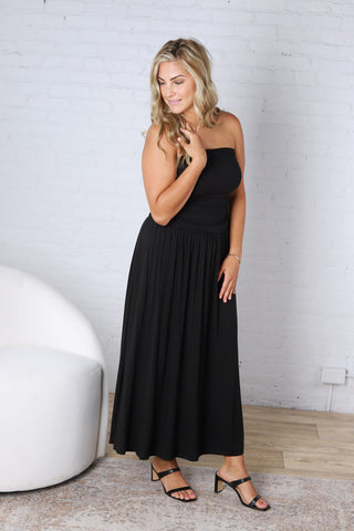 Kaia Strapless Ruched Maxi Dress - Black