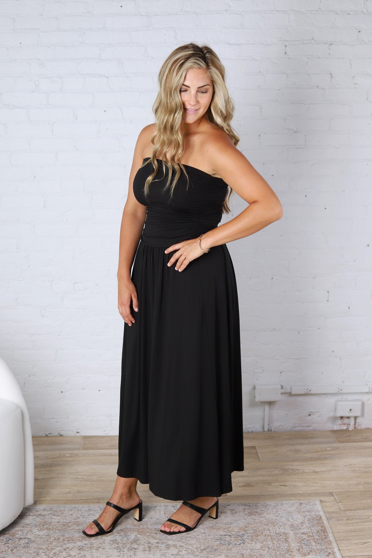 Kaia Strapless Ruched Maxi Dress - Black