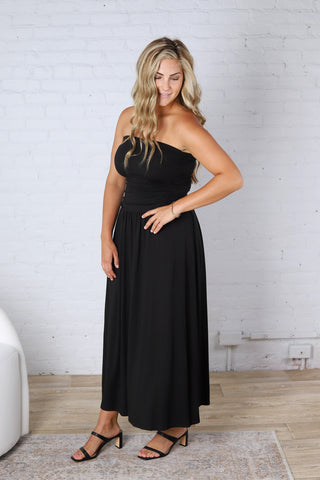 Kaia Strapless Ruched Maxi Dress - Black