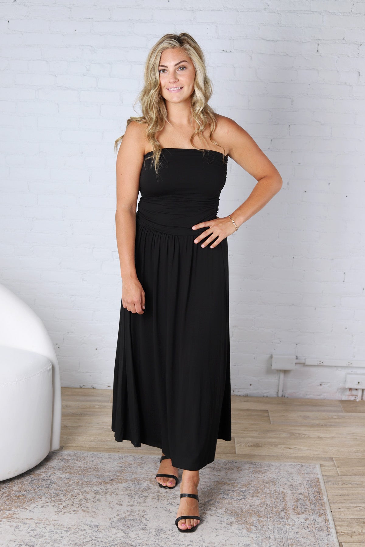 Kaia Strapless Ruched Maxi Dress - Black