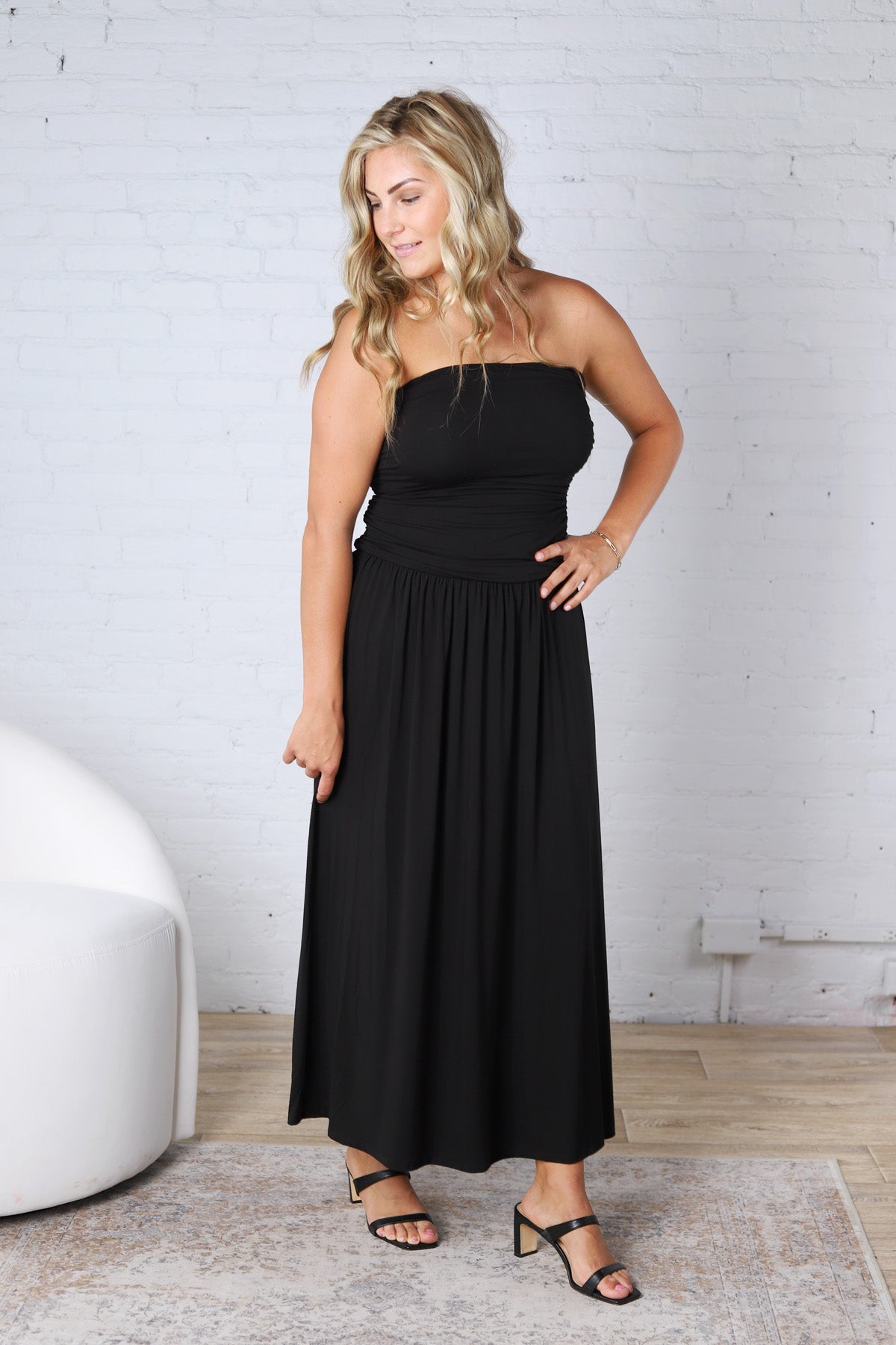 Kaia Strapless Ruched Maxi Dress - Black