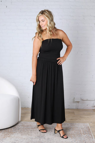 Kaia Strapless Ruched Maxi Dress - Black