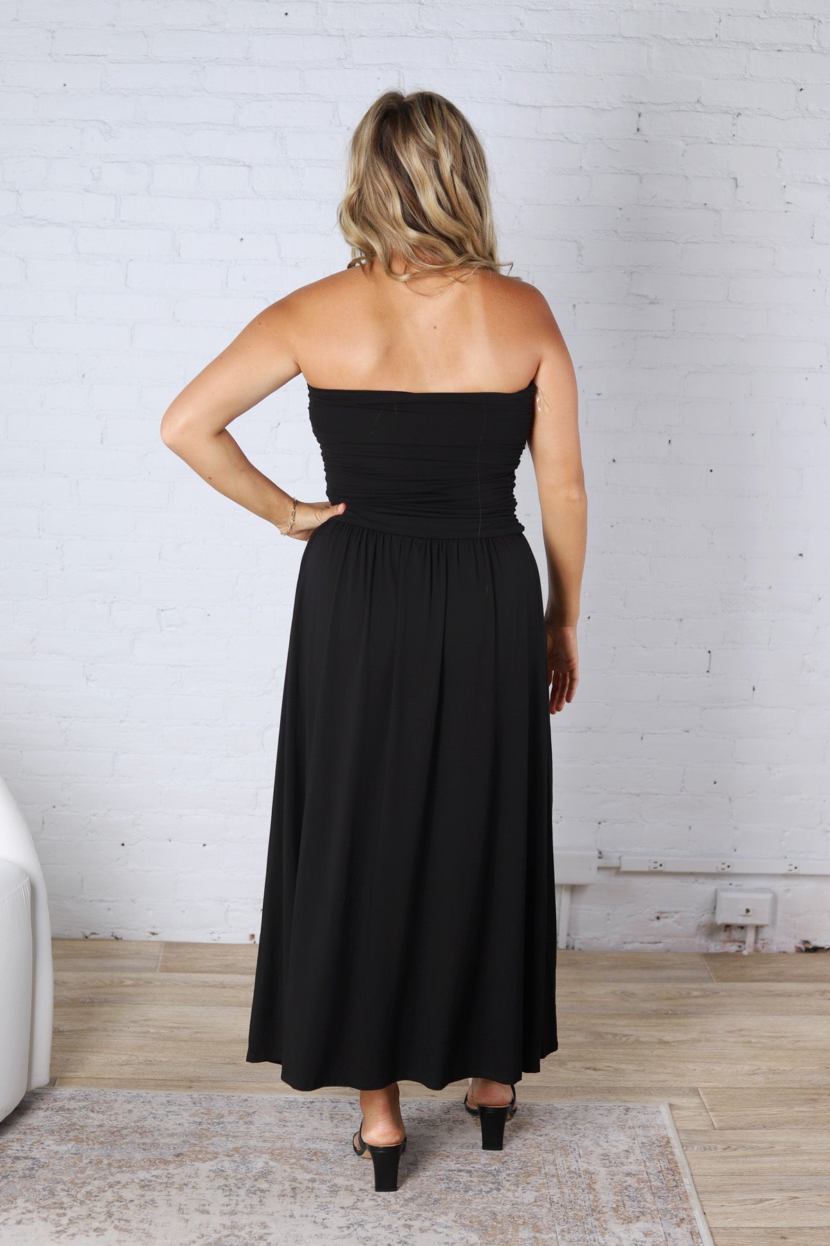Kaia Strapless Ruched Maxi Dress - Black