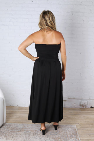 Kaia Strapless Ruched Maxi Dress - Black