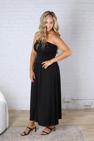 Kaia Strapless Ruched Maxi Dress - Black FINAL SALE
