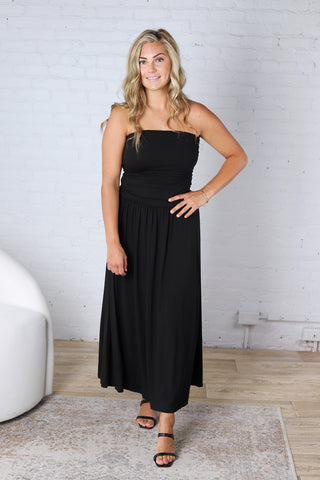 Kaia Strapless Ruched Maxi Dress - Black FINAL SALE