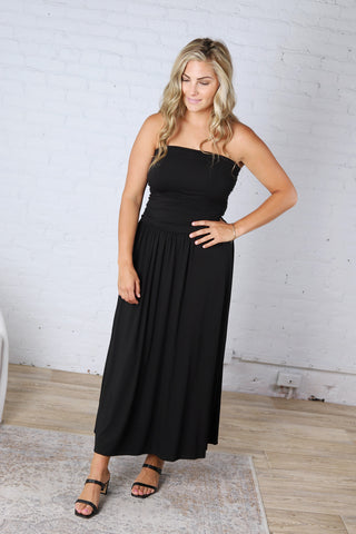 Kaia Strapless Ruched Maxi Dress - Black FINAL SALE