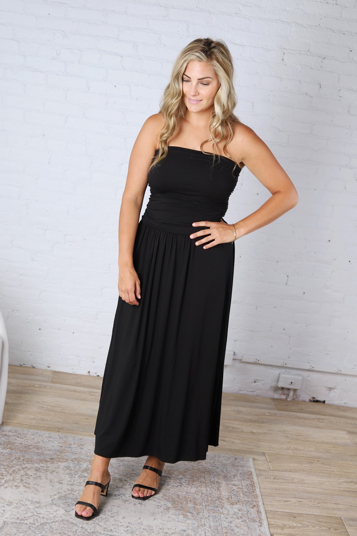 Kaia Strapless Ruched Maxi Dress - Black