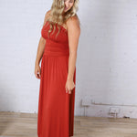 Kaia Strapless Ruched Maxi Dress - Brick