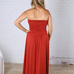 Kaia Strapless Ruched Maxi Dress - Brick