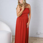 Kaia Strapless Ruched Maxi Dress - Brick