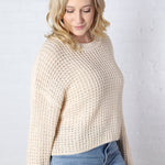 Kaitlyn Crochet Knit Crew Neck Sweater - Oatmeal