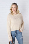 Kaitlyn Crochet Knit Crew Neck Sweater - Oatmeal