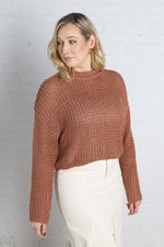 Kaitlyn Crochet Knit Crew Neck Sweater - Sienna
