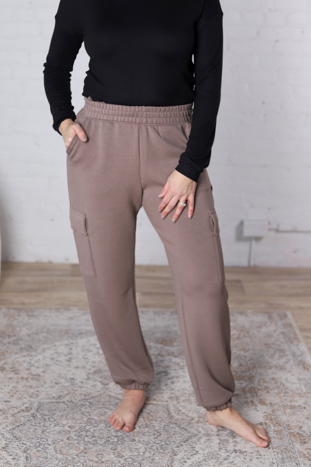Kalani Modal Poly Scuba Cargo Joggers - Mocha FINAL SALE