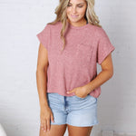 Kallia Cuffed Knit Top - Marsala