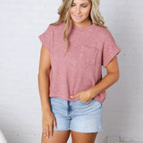 Kallia Cuffed Knit Top - Marsala