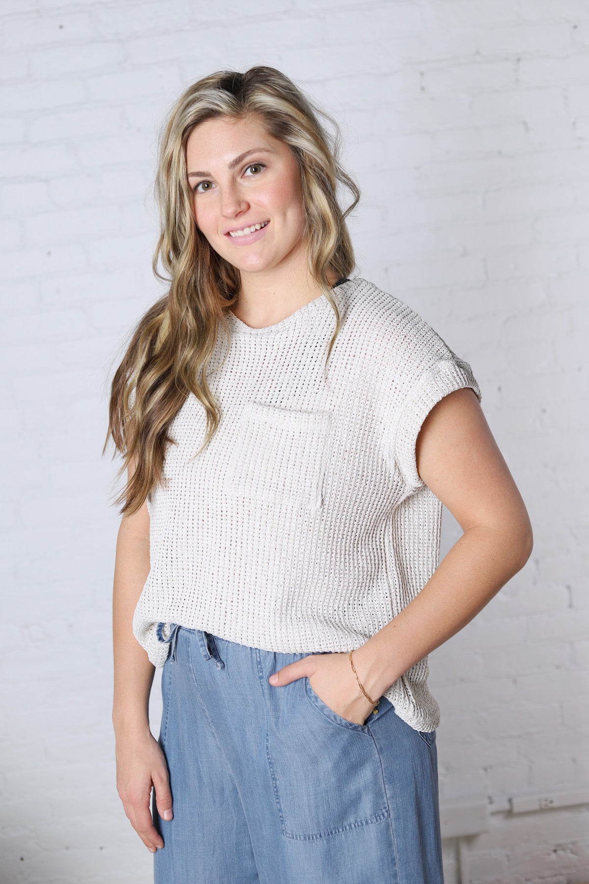 Kallia Cuffed Knit Top - Natural