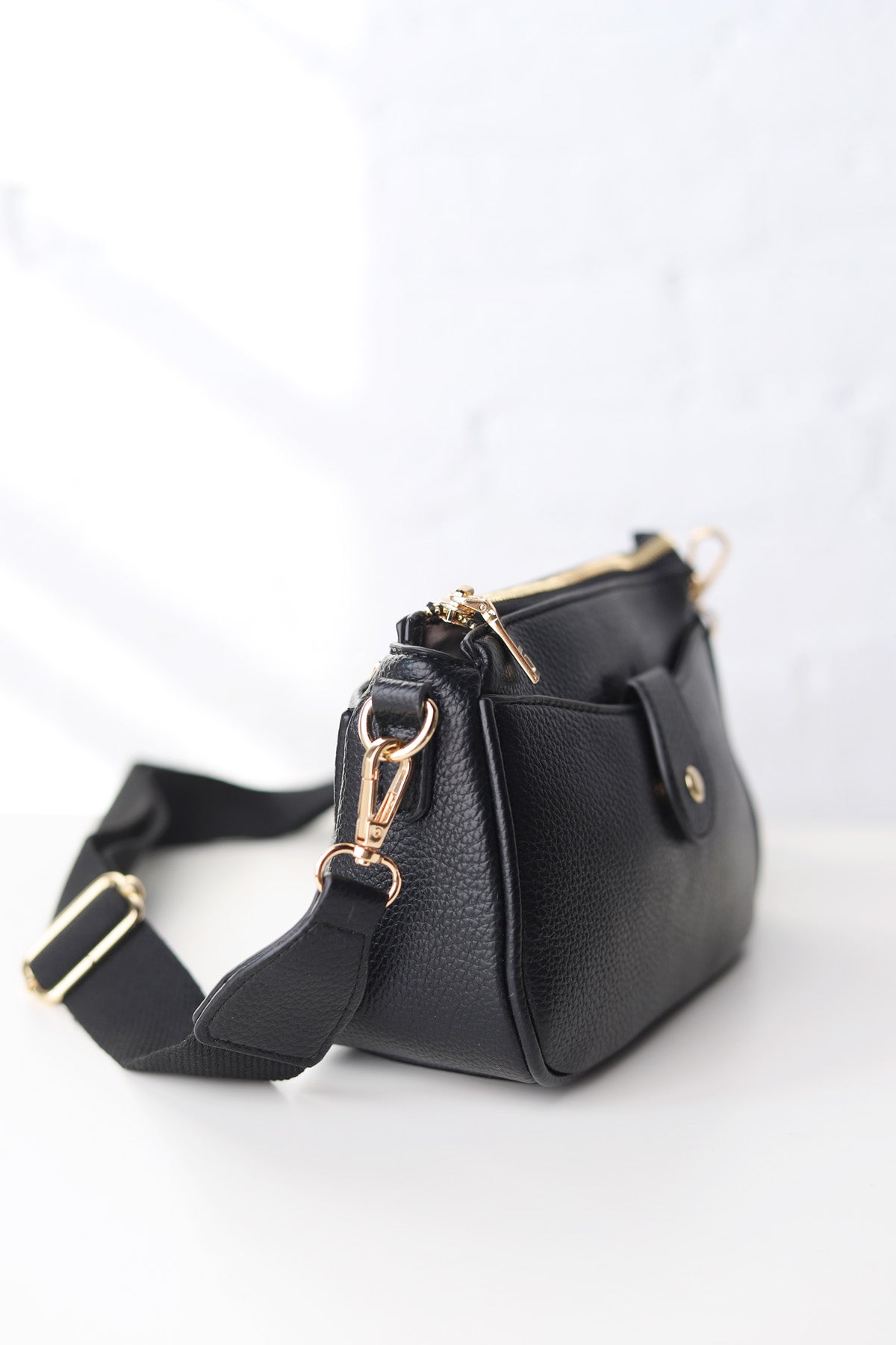 Kallie Snap Front Crossbody w/ Nylon Strap - Black