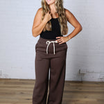 Kassidy Wide Leg Fleece Pants - Coffee Bean