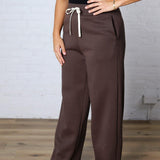 Kassidy Wide Leg Fleece Pants - Coffee Bean