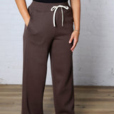 Kassidy Wide Leg Fleece Pants - Coffee Bean