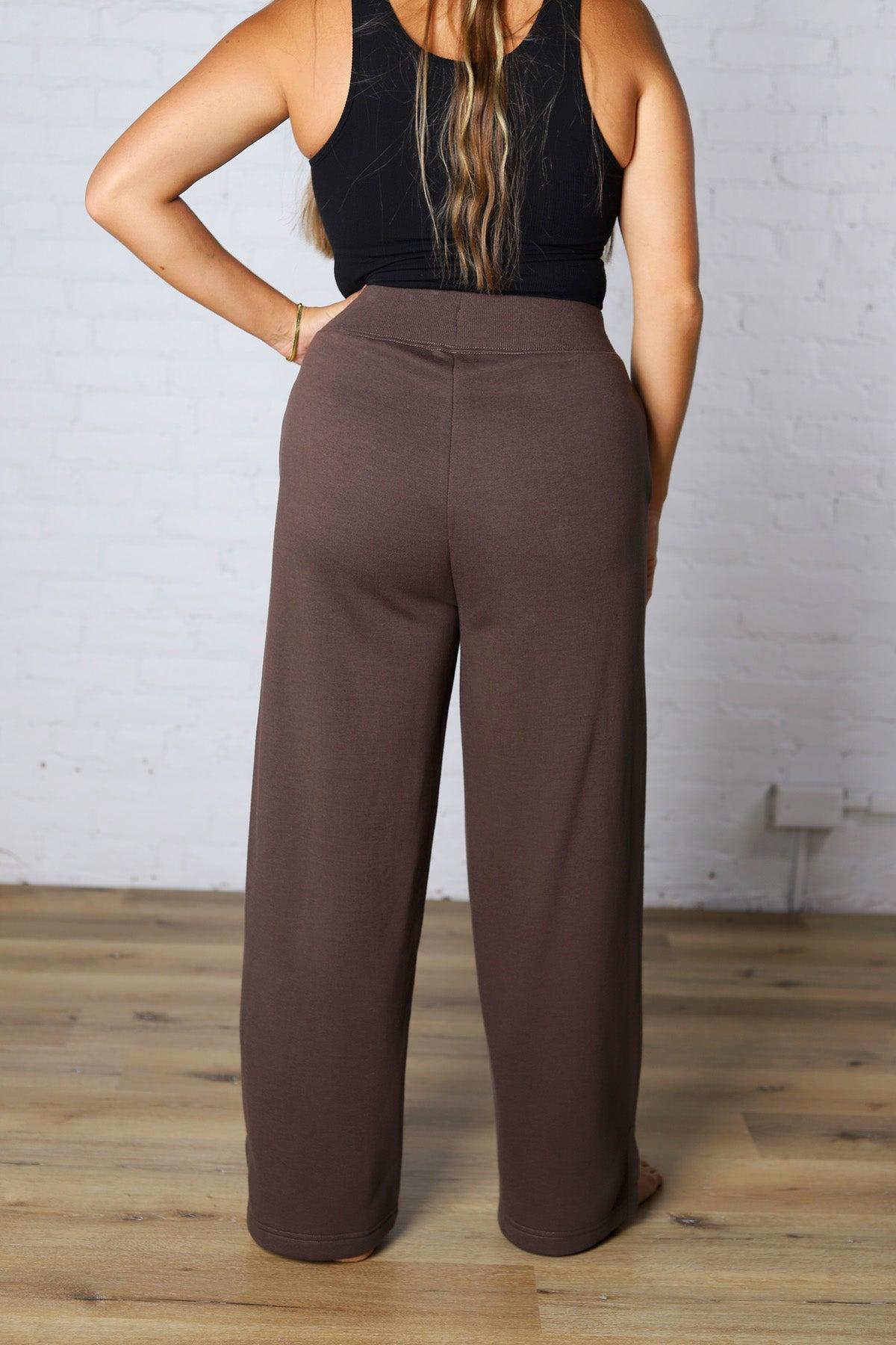 Kassidy Wide Leg Fleece Pants - Coffee Bean