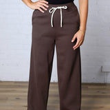 Kassidy Wide Leg Fleece Pants - Coffee Bean